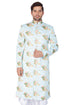 Vastramay Men's Light Green Base Multicolor Cotton Blend Sherwani Only Top