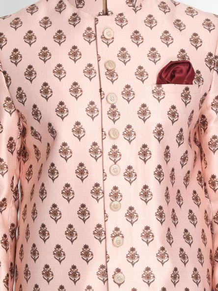 Vastramay Men's Pink Cotton Satin Blend Sherwani Set