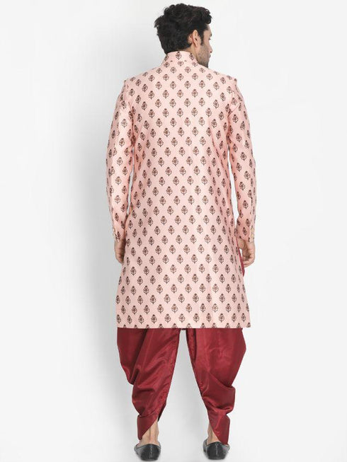 Vastramay Men's Pink Cotton Satin Blend Sherwani Set