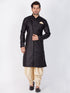 Vastramay Men's Black Cotton Blend Sherwani Only Top
