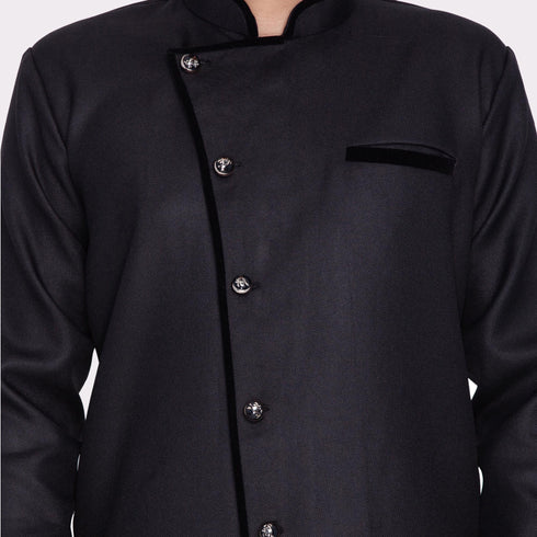 Vastramay Men's Black Cotton Blend Sherwani Only Top
