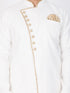 Vastramay Men's White And Gold Cotton Blend Sherwani Set
