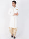 Vastramay Men's White And Gold Cotton Blend Sherwani Set