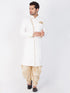Vastramay Men's White And Gold Cotton Blend Sherwani Set