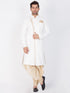 Vastramay Cotton Blend White and Gold Baap Beta Sherwani Set