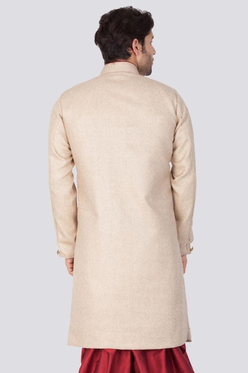 Vastramay Men's Beige Cotton Blend Sherwani Only Top