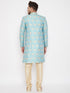 Vastramay Men's Sea Green And Gold Brocade Jacquard Sherwani Set