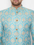 Vastramay Men's Sea Green And Gold Brocade Jacquard Sherwani Set