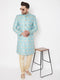 Vastramay Men's Sea Green And Gold Brocade Jacquard Sherwani Set