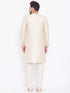 Vastramay Men's Beige And Gold Embroidered Brocade Sherwani Set