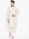 Vastramay Men's Beige And Gold Embroidered Brocade Sherwani Set