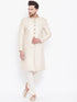 Vastramay Men's Beige And Gold Embroidered Brocade Sherwani Set
