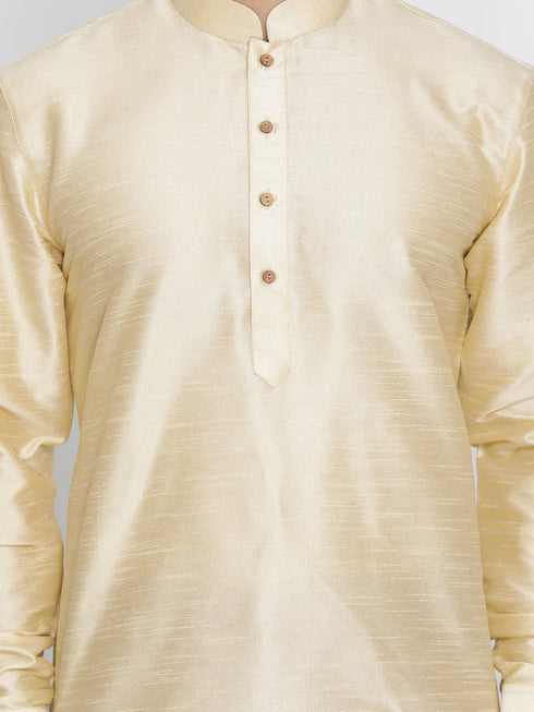 Vastramay Vastramay Men's Gold Silk Blend Curved Kurta Dhoti Set