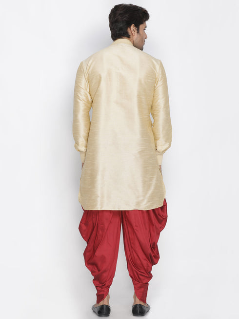 Vastramay Vastramay Men's Gold Silk Blend Curved Kurta Dhoti Set