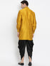Vastramay Vastramay Men's Mustard Silk Blend Curved Kurta Dhoti Set