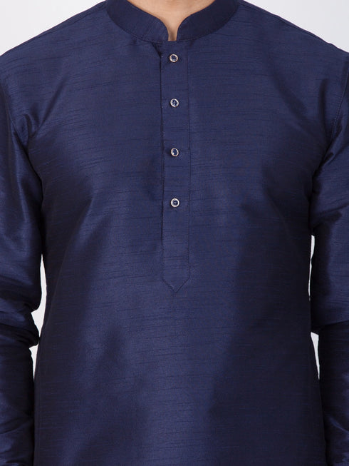 Vastramay Vastramay Men's Blue Silk Blend Curved Kurta Dhoti Set