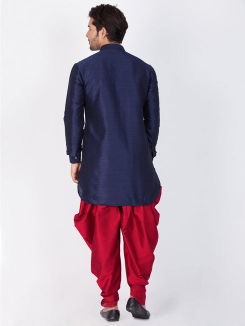 Vastramay Vastramay Men's Blue Silk Blend Curved Kurta Dhoti Set