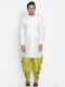 Vastramay Men's White Silk Blend Curved Kurta Dhoti Set