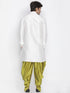Vastramay Men's White Silk Blend Curved Kurta Dhoti Set