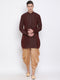 Vastramay Men's Burgundy Silk Blend Curved Kurta Dhoti Set