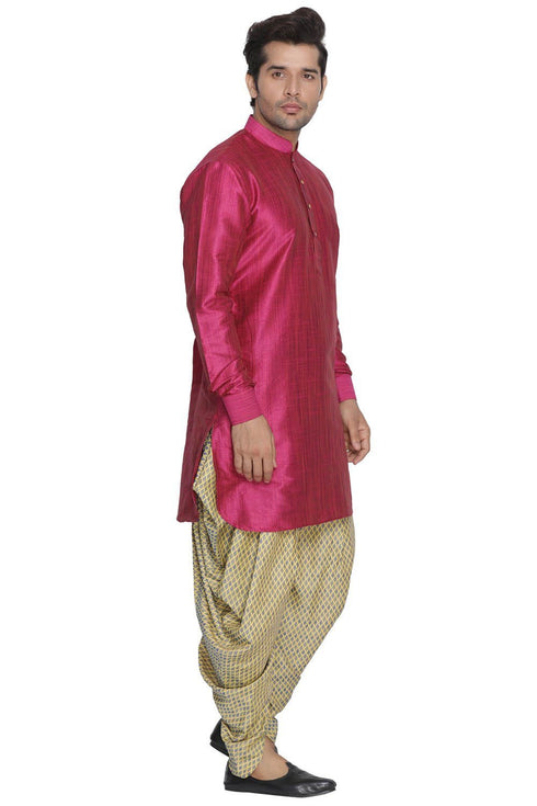 Vastramay Men's Pink color Cotton Silk Blend Kurta and Dhoti Pant Set