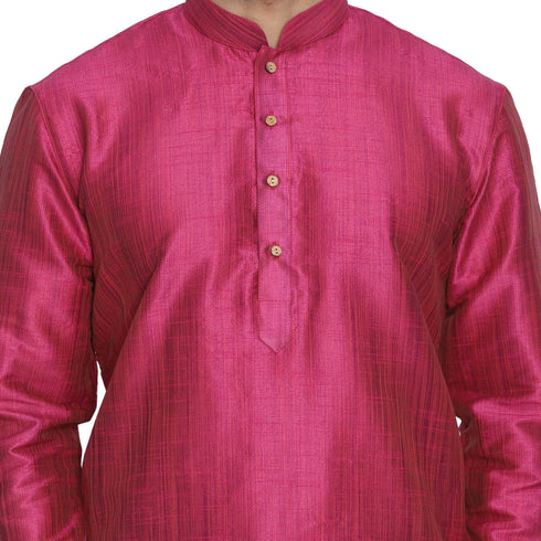 Vastramay Men's Pink color Cotton Silk Blend Kurta and Dhoti Pant Set