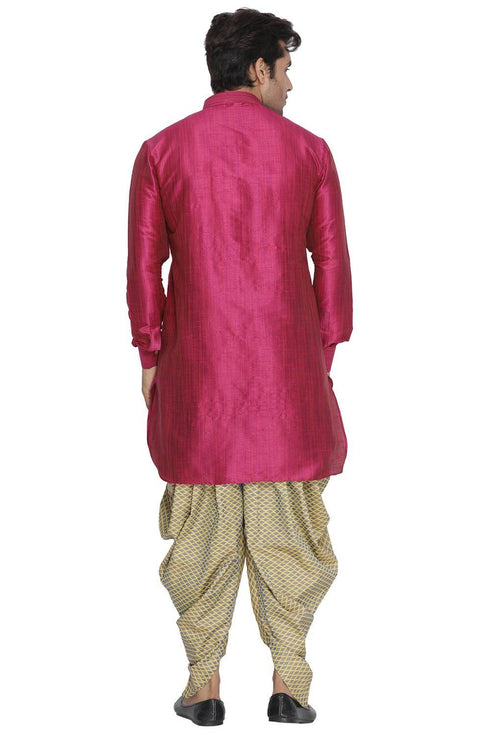 Vastramay Men's Pink color Cotton Silk Blend Kurta and Dhoti Pant Set