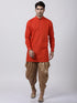 Vastramay Men's Red Cotton Blend Kurta and Dhoti Pant Set