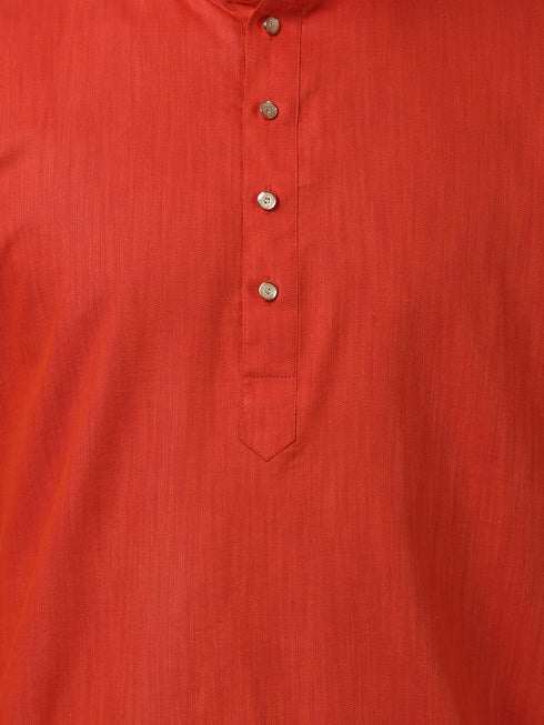 Vastramay Men's Red Cotton Blend Kurta and Dhoti Pant Set