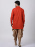 Vastramay Men's Red Cotton Blend Kurta and Dhoti Pant Set