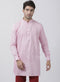 Vastramay Men's Pink Cotton Linen Blend Kurta