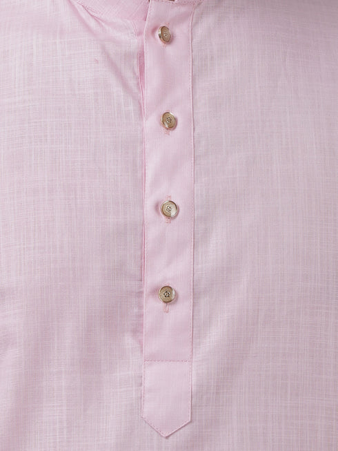 Vastramay Men's Pink Cotton Linen Blend Kurta