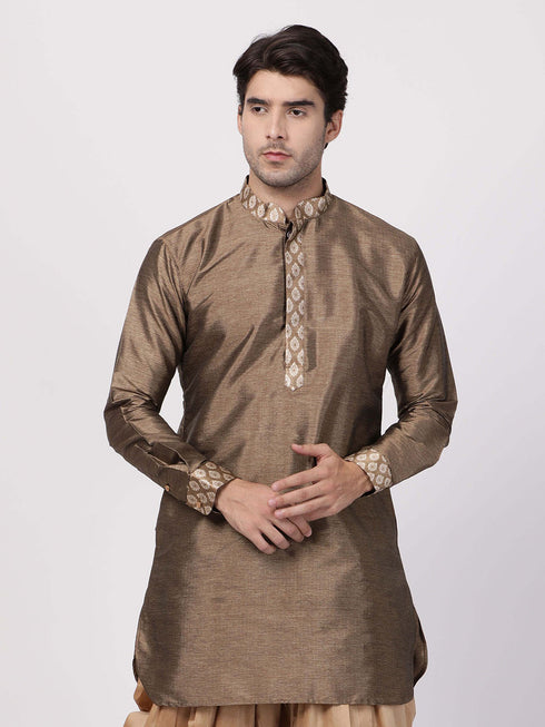 Vastramay Men's Gold Silk Blend Kurta