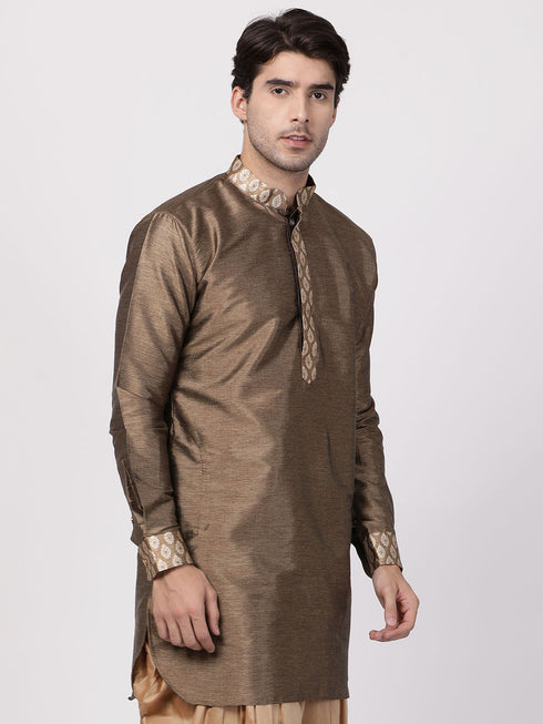 Vastramay Men's Gold Silk Blend Kurta