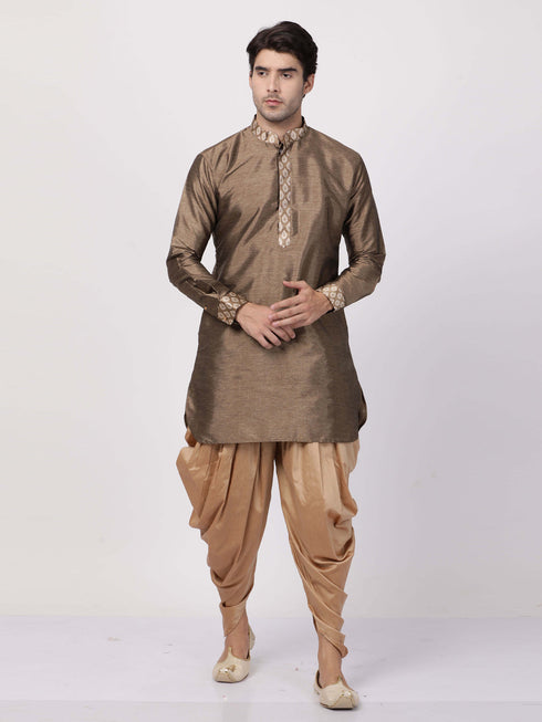 Vastramay Men's Gold Silk Blend Kurta