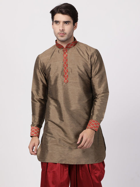 Vastramay Men's Bronze and Maroon Toned Silk Blend Kurta