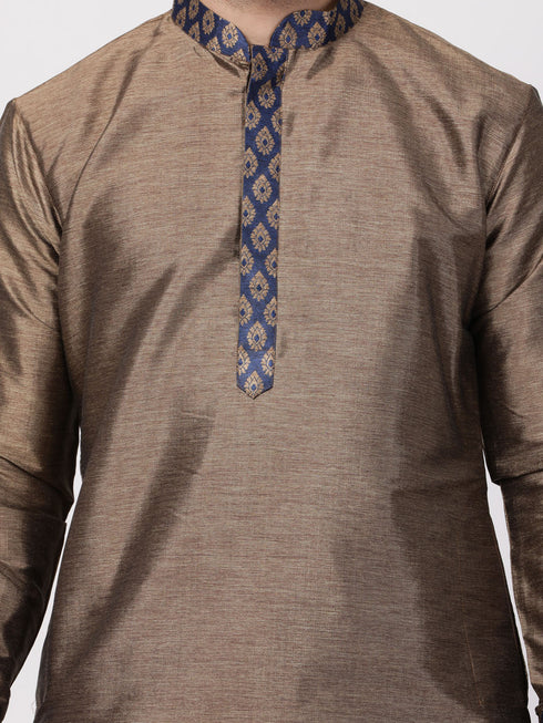 Vastramay Vastramay Men's Bronze And Navy Blue Silk Blend Kurta