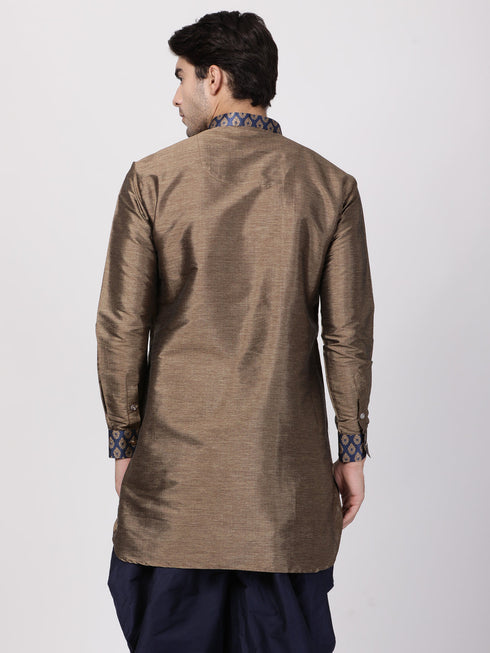 Vastramay Vastramay Men's Bronze And Navy Blue Silk Blend Kurta