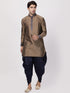 Vastramay Vastramay Men's Bronze And Navy Blue Silk Blend Kurta