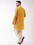 Vastramay Men's Multicolor-Base-Mustard And Cream Muslin Cotton Kurta and Patiala Set