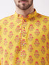 Vastramay Men's Multicolor-Base-Mustard And Cream Muslin Cotton Kurta and Patiala Set