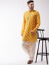 Vastramay Men's Multicolor-Base-Mustard And Cream Muslin Cotton Kurta and Patiala Set