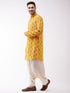 Vastramay Men's Multicolor-Base-Mustard And Cream Muslin Cotton Kurta and Patiala Set