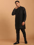 Vastramay Men's Black Silk Blend Curved Hem Kurta With Pant Set