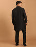 Vastramay Men's Black Silk Blend Curved Hem Kurta With Pant Set