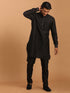 Vastramay Men's Black Silk Blend Curved Hem Kurta With Pant Set
