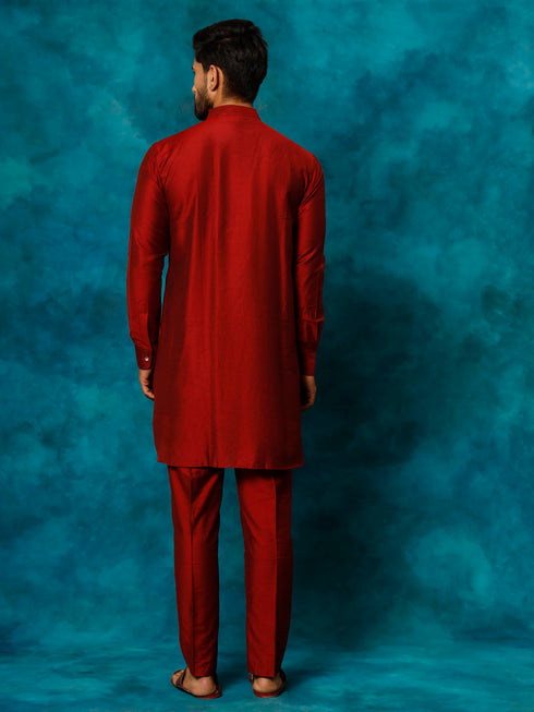 Vastramay Men's Maroon Viscose Kurta Pyjama Set