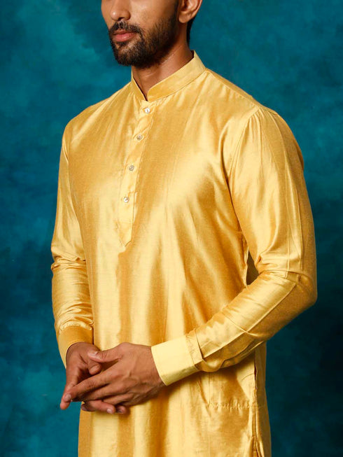 Vastramay Men's Mustard Viscose Curved Kurta