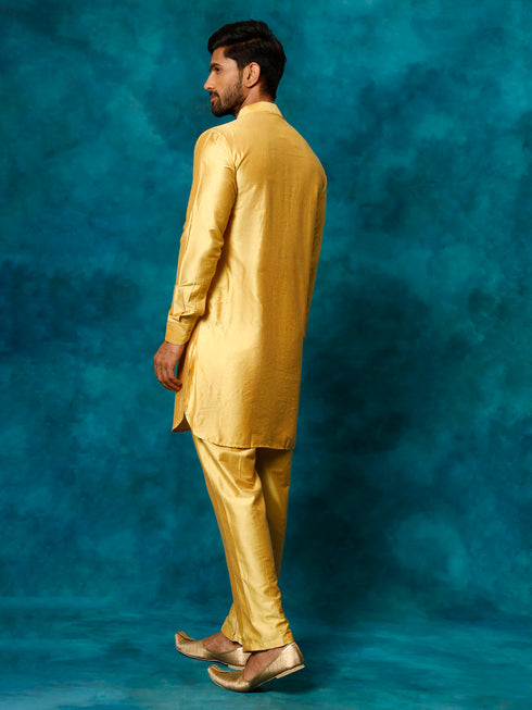 Vastramay Men's Mustard Viscose Kurta Pyjama Set