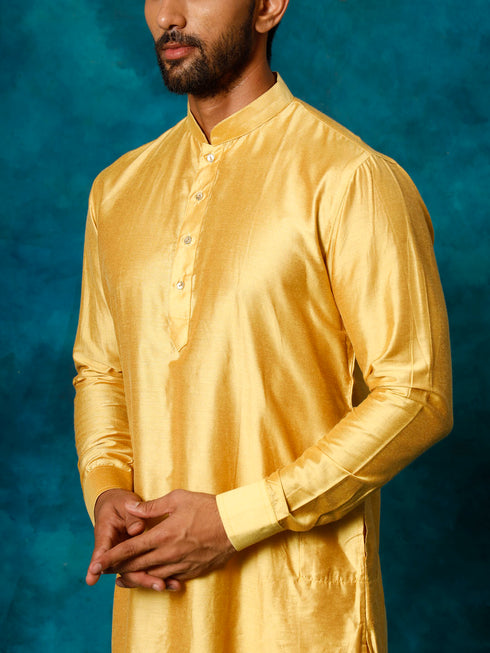 Vastramay Men's Mustard Viscose Kurta Pyjama Set